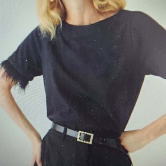 J. Crew Women's Size Small Feather Top Black Short Size Sleeve New - Picture 1 of 8